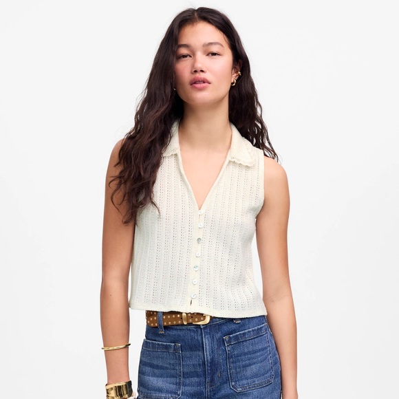 Madewell Crochet-Knit V-Neck Sweater Vest Boho Cream Off White NWT Size XS - Picture 1 of 6